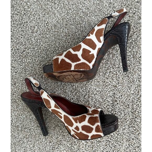 Donald J. Pliner Vintage Y2K Giraffe Print Calf Hair Platform Heels Size 6 - Picture 1 of 12